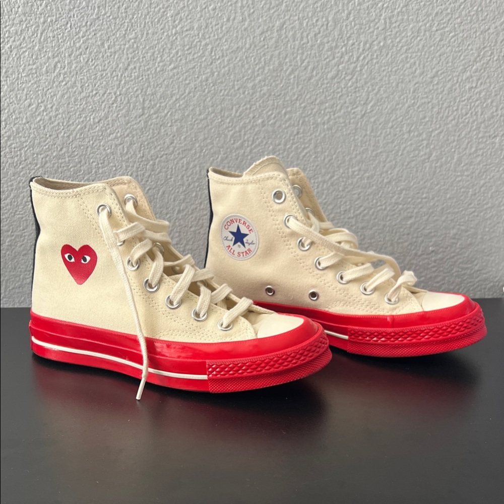 Comme des Garçons PLAY x Converse High-Tops - Cream and Red - Women’s Size 5